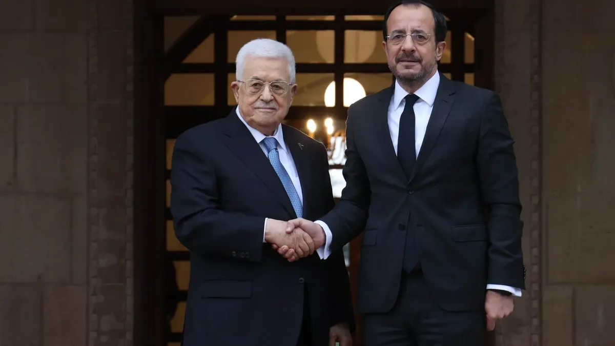 Palestinian President Mahmoud Abbas with Cypriot President Nikos Christodoulides at the Presidential Palace in Nicosia, October 29, 2026