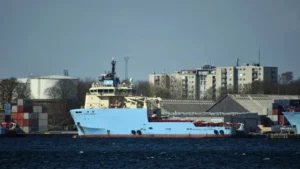 The offshore support vessel Abeille Marengo, formerly Maersk Tracer, at Fredericia in 2023