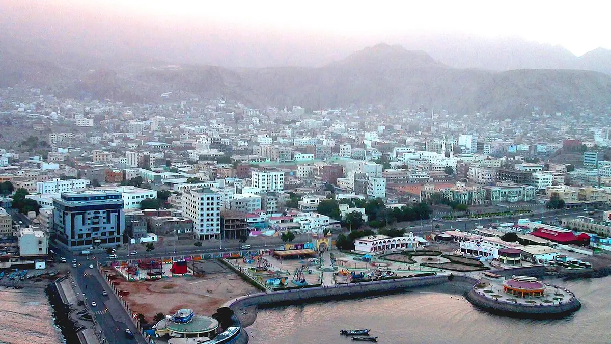 Aerial view of the Crater district of Aden, Yemen