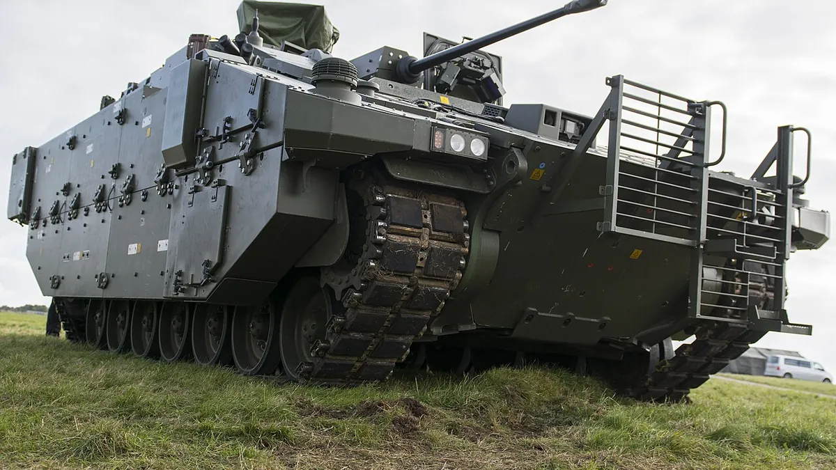 An Ajax armoured vehicle at a 3rd (UK) Division combined arms manoeuvre demonstration on Salisbury Plain, October 2016