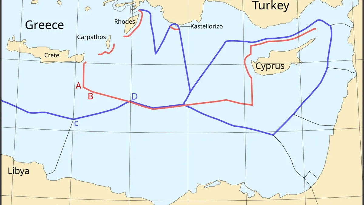 Map of the competing maritime zone claims in the Eastern Mediterranean