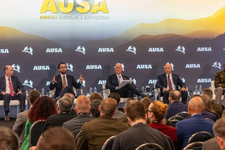 Panelists speak at the Strategic Capital Initiative forum during AUSA 2026