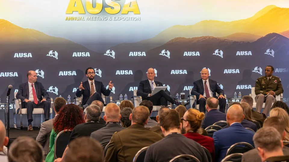 Panelists speak at the Strategic Capital Initiative forum during AUSA 2026