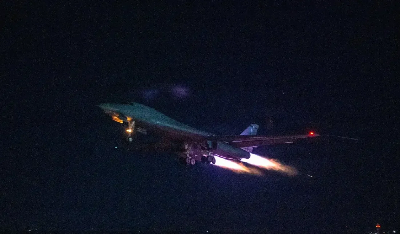 US Air Force B-1B Lancer takes off at night on March 6, 2026, archive photograph