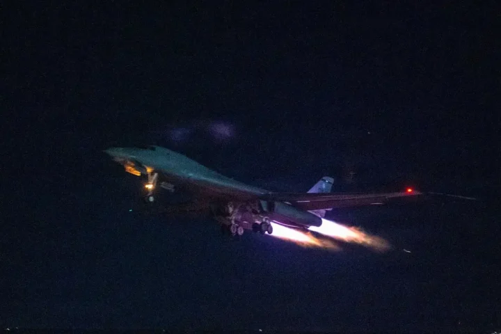 US Air Force B-1B Lancer takes off at night on March 6, 2026, archive photograph