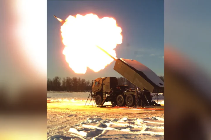 The Multi-Domain Artillery Cannon System (MDACS) of BAE Systems firing