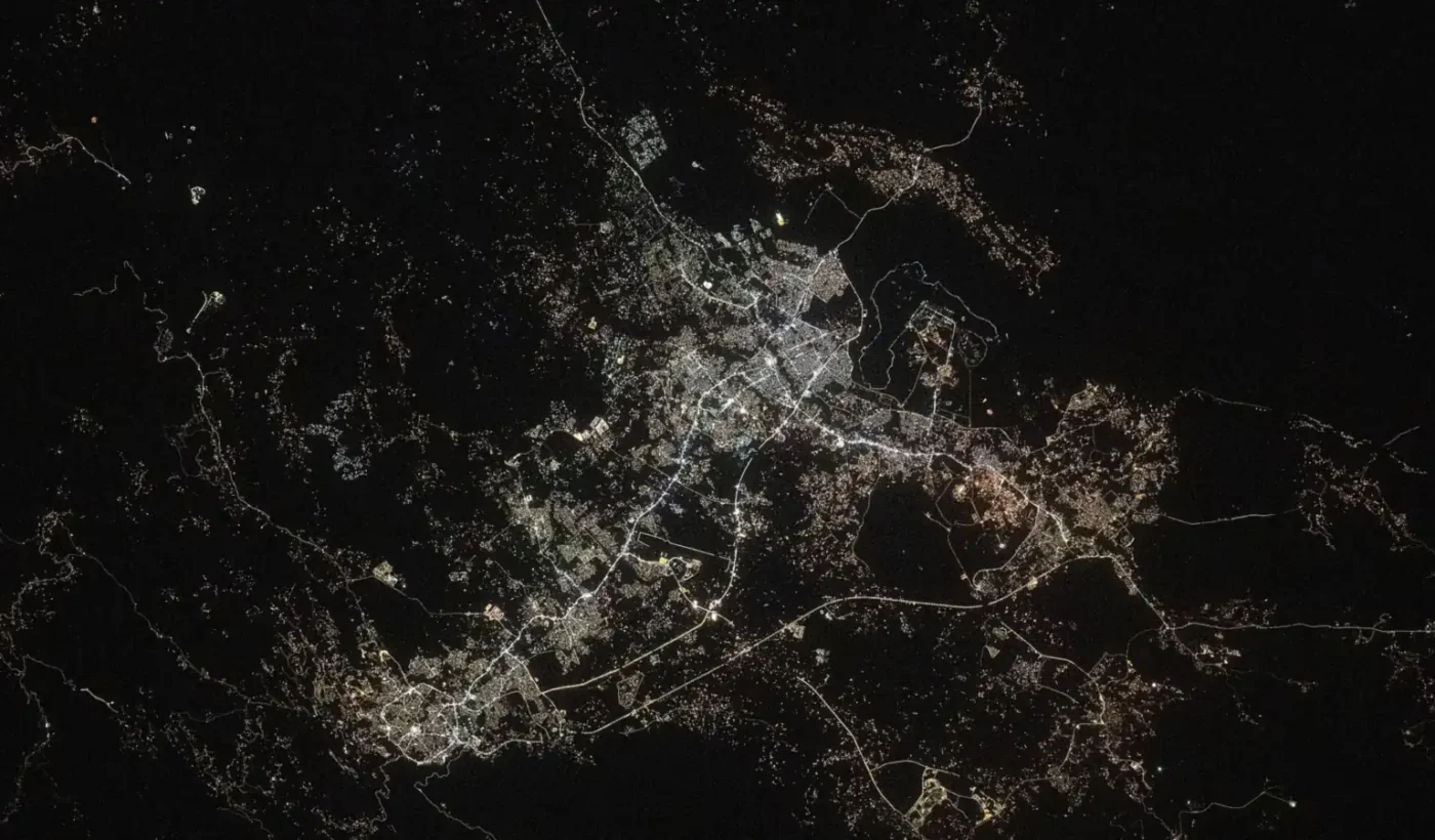 The lights of the Saudi Arabian cities of Abha and Khamis Mushait at night, photographed from the International Space Station