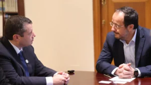 Cypriot President Nikos Christodoulides during a meeting at the Presidential Palace