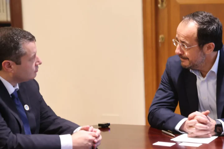 Cypriot President Nikos Christodoulides during a meeting at the Presidential Palace