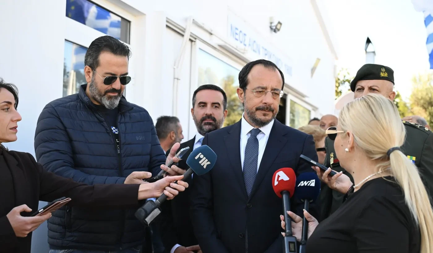 President of Cyprus Nikos Christodoulides making statements to the press in Limassol