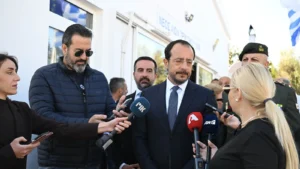 President of Cyprus Nikos Christodoulides making statements to the press in Limassol