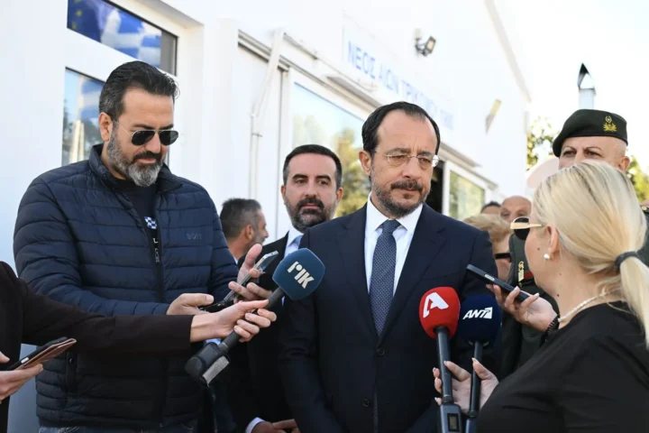 President of Cyprus Nikos Christodoulides making statements to the press in Limassol