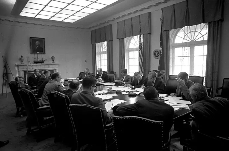 President John F. Kennedy meeting with members of the Executive Committee of the National Security Council in the Cabinet Room, 29 October 1962