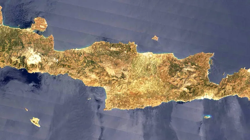 Satellite view of the island of Crete in the Mediterranean