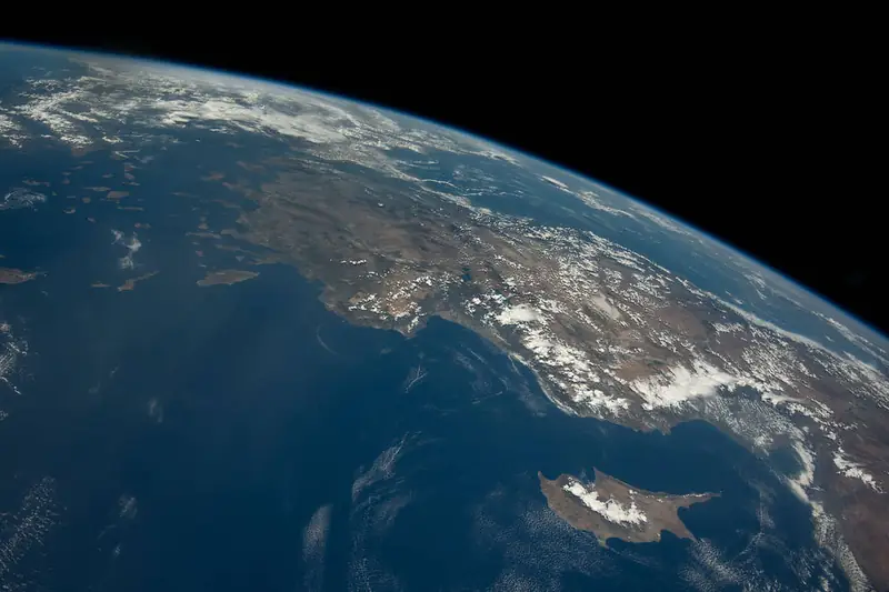 Oblique view from the International Space Station showing the coast of Turkey and the island of Cyprus