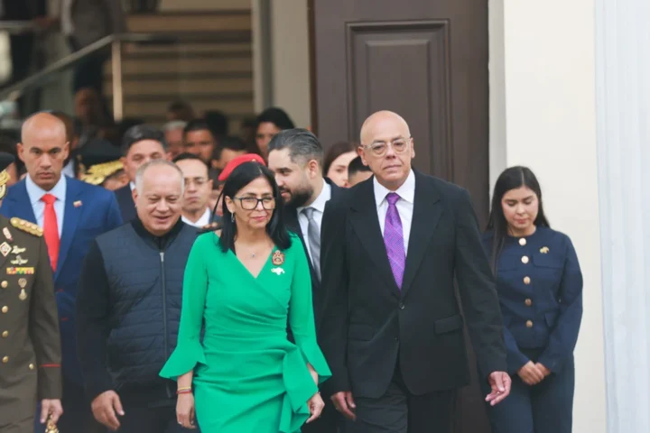 Venezuela interim president Delcy Rodríguez with government officials in January 2026