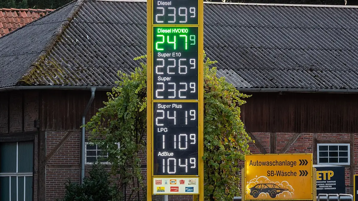 Price board at a filling station in Edewecht, Germany, showing diesel at 2.399 euros per litre on September 27, 2026