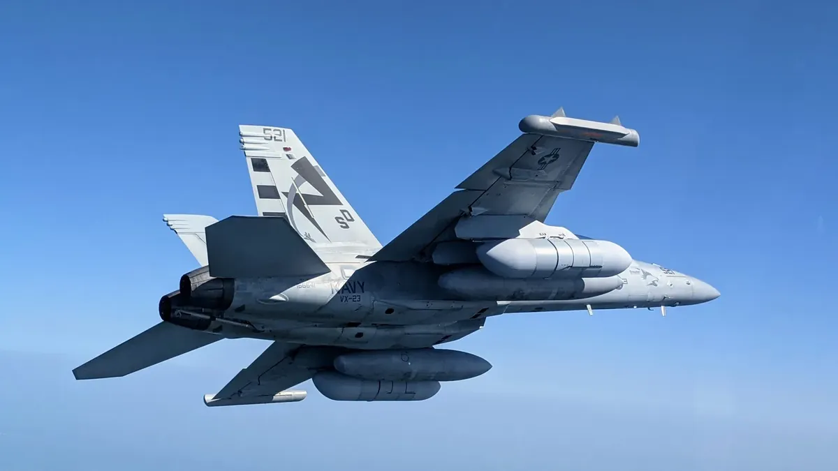 EA-18G Growler of test squadron VX-23 with a Next Generation Jammer Mid-Band pod