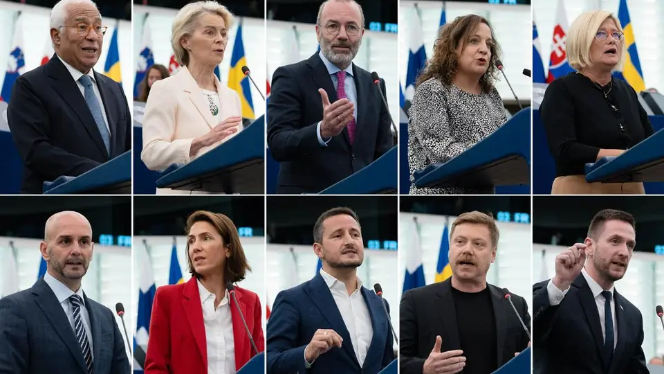 Composite of speakers in the European Parliament plenary debate on the October EU summit, including Presidents Costa and von der Leyen