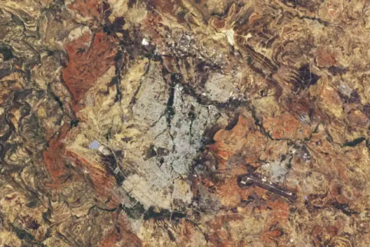 Landsat satellite view of Mekelle in Tigray, Ethiopia, and its airport on May 31, 2025
