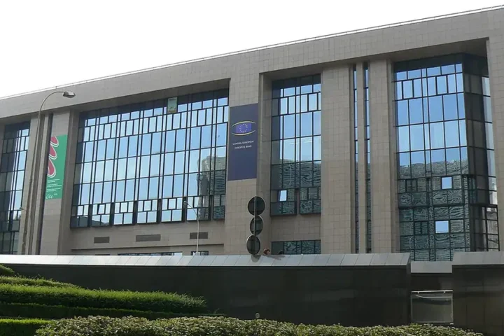 The Europa building in Brussels, seat of the European Council and the Council of the EU, seen from rue de la Loi