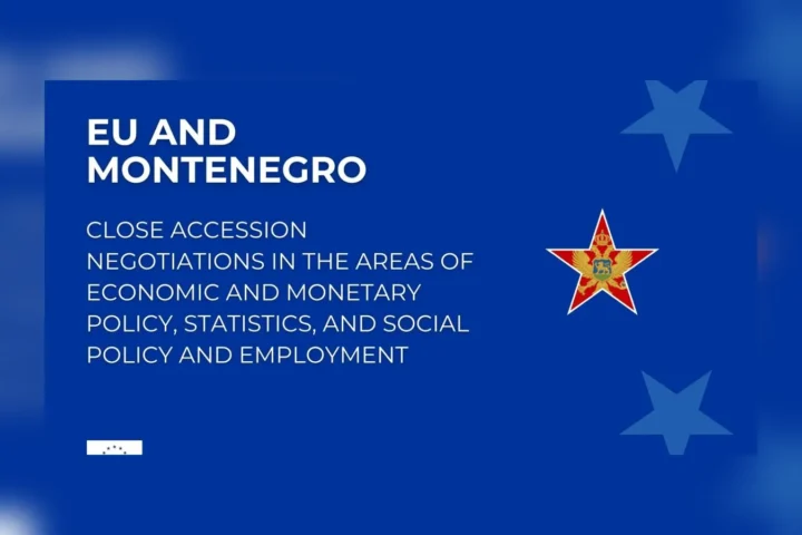 European Commission graphic on the closing of the economic and monetary policy, statistics and social policy chapters with Montenegro
