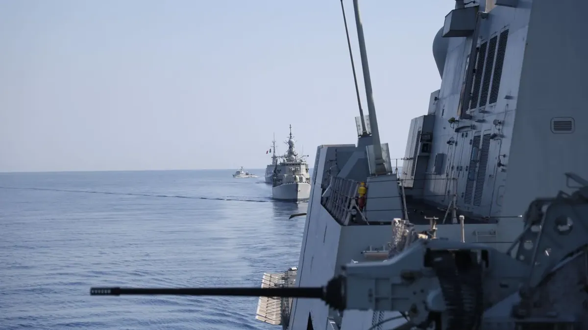 Warships sailing in column during the EUNOMIA 7-26 exercise