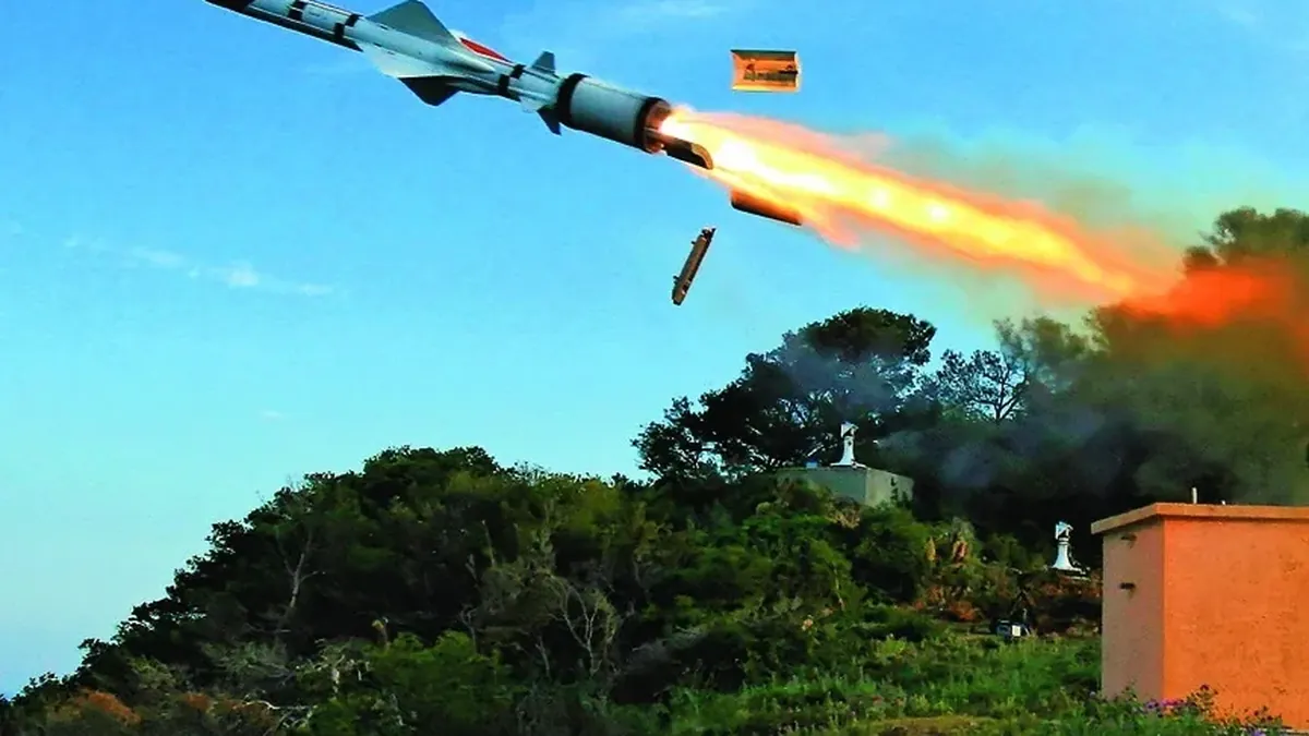Firing of an Exocet MM40 missile from a coastal position