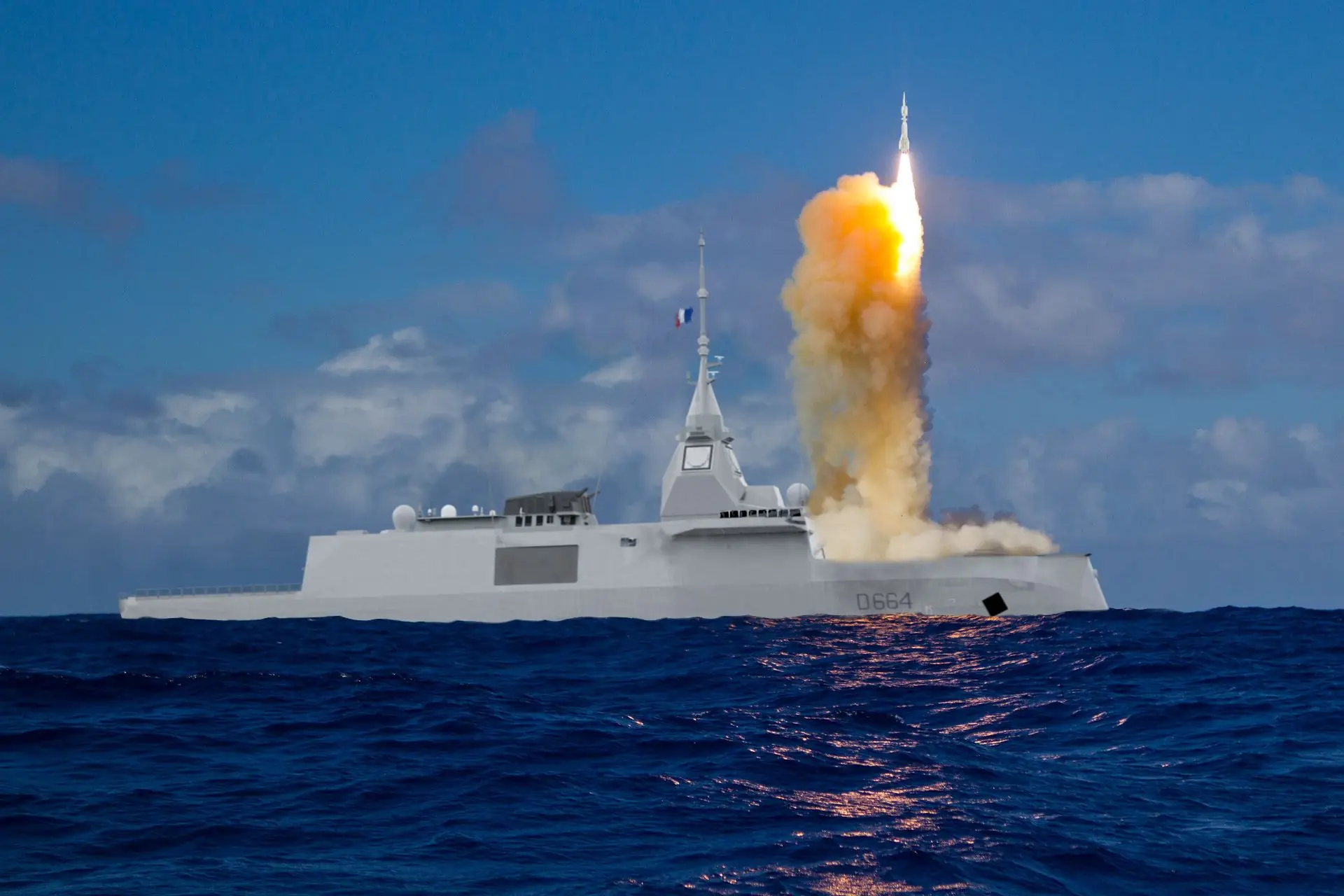 Computer-generated image of an FDI frigate launching an Aster 30 missile