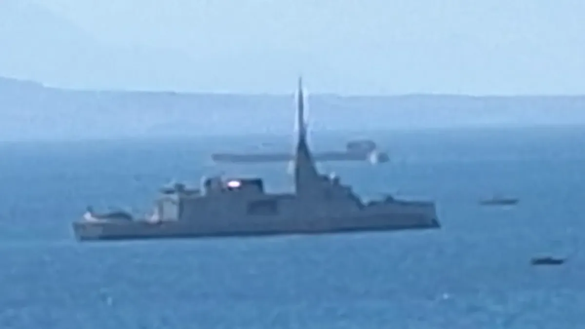 The Hellenic Navy frigate KIMON arriving at the port of Piraeus