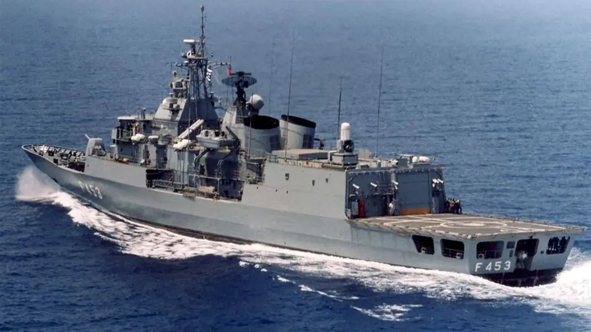 The Hellenic Navy frigate Spetsai (F-453), one of four MEKO 200HN frigates being modernised