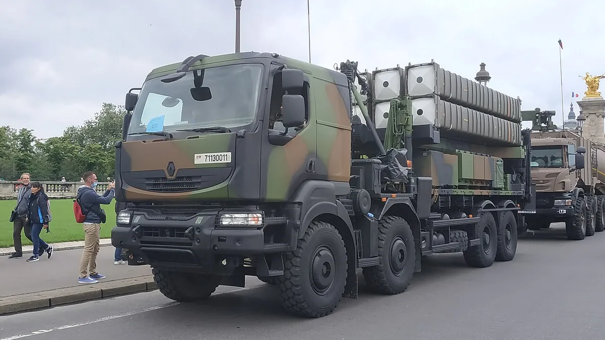 A French SAMP/T air defence system at the Bastille Day parade in Paris, July 14, 2021