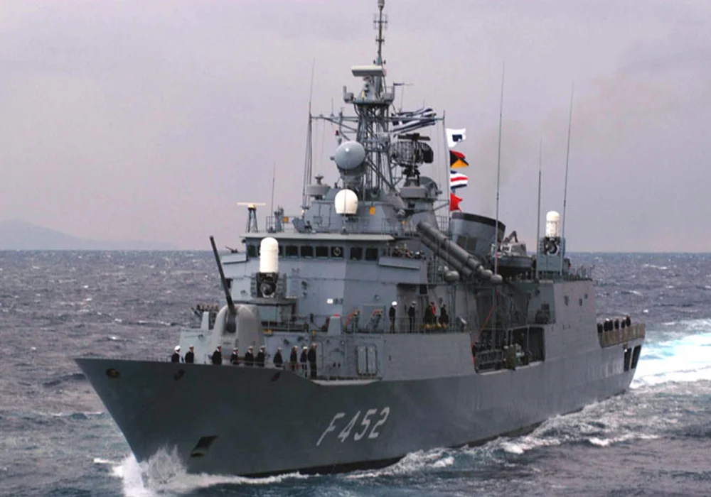 The mast and sensors of the Greek frigate Hydra (F-452)