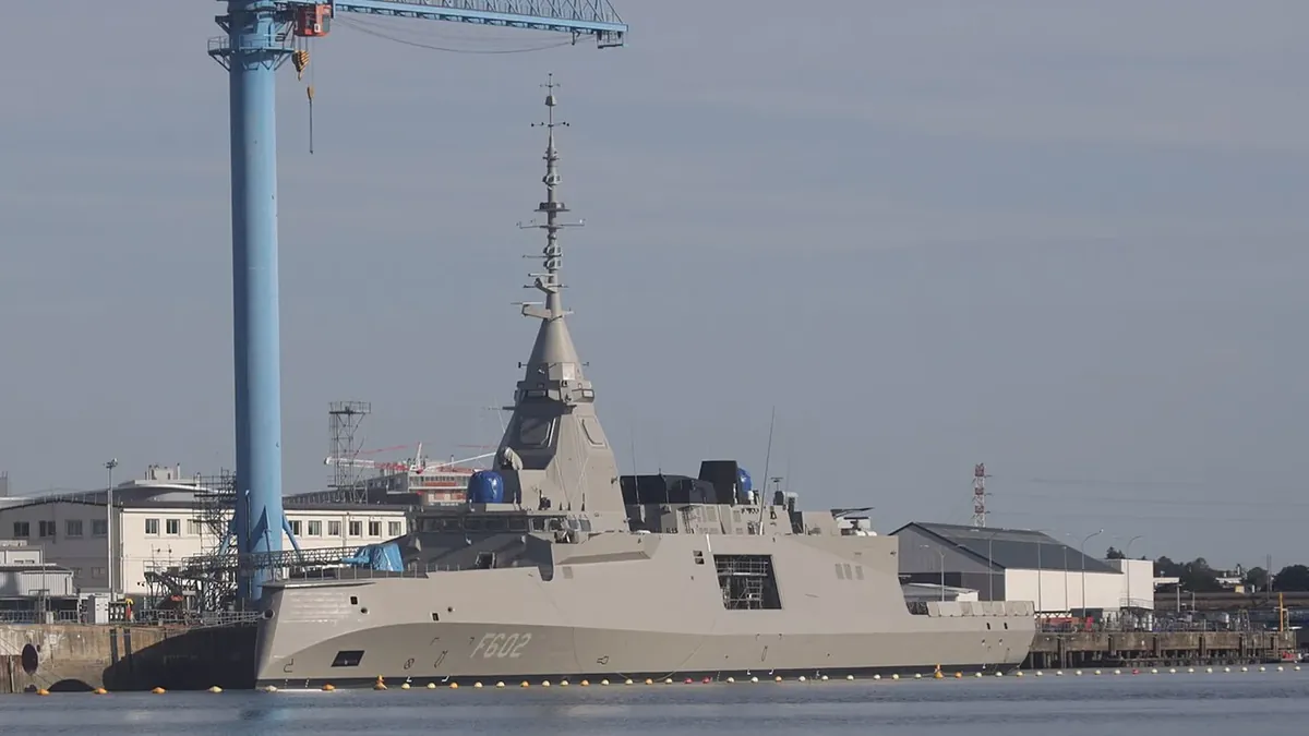 The Hellenic Navy frigate F602 Nearchos (FDI HN / Belharra) at Lorient, France, August 2026