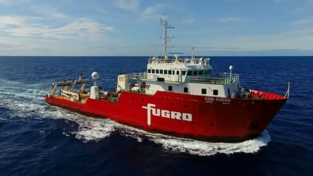 The Fugro survey vessel KOBI RUEGG, which is carrying out geophysical surveys for the East to Med Data Corridor cable south-east of Crete