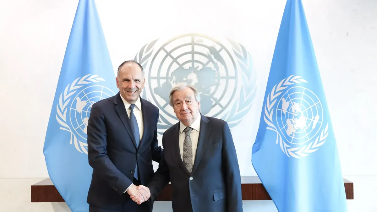 Foreign Minister George Gerapetritis with UN Secretary-General António Guterres at the organisation’s headquarters in New York, October 28, 2026