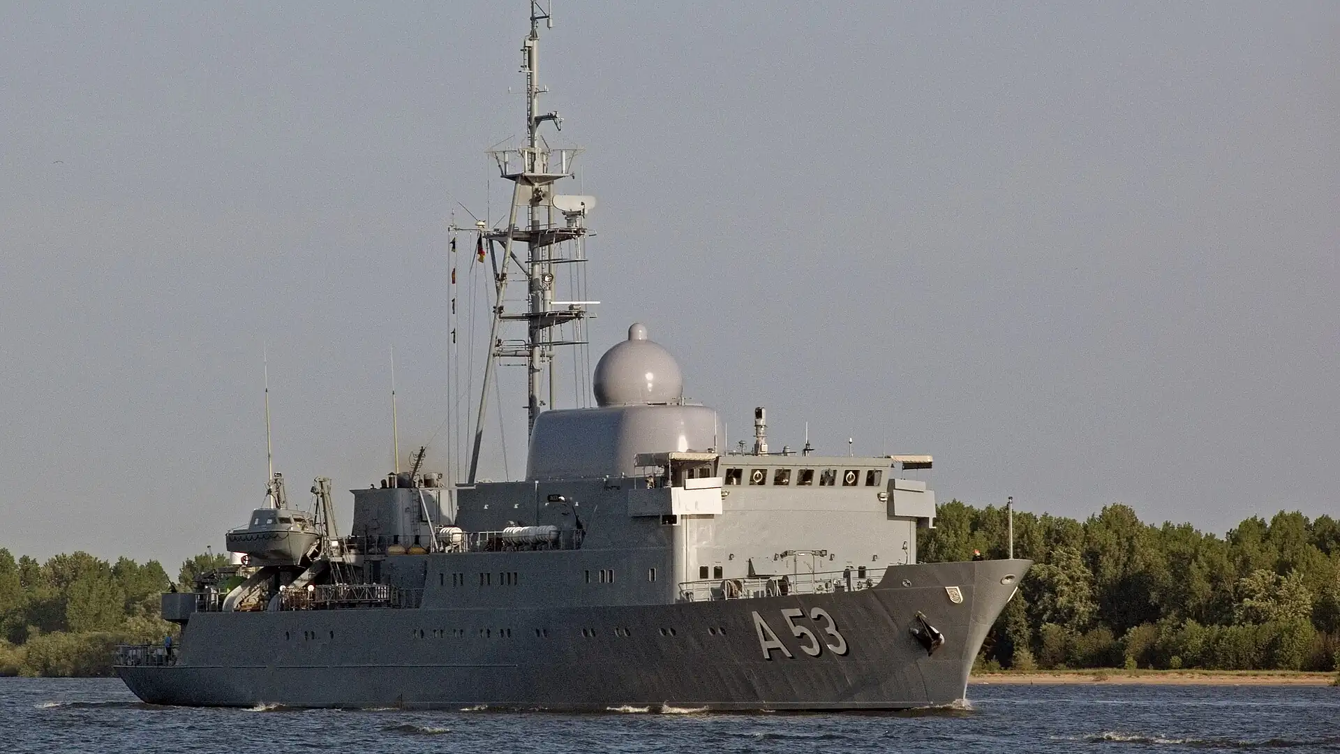 German Navy intelligence collection vessel Oker on the River Elbe