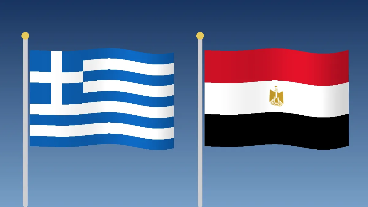The flags of Greece and Egypt flying side by side