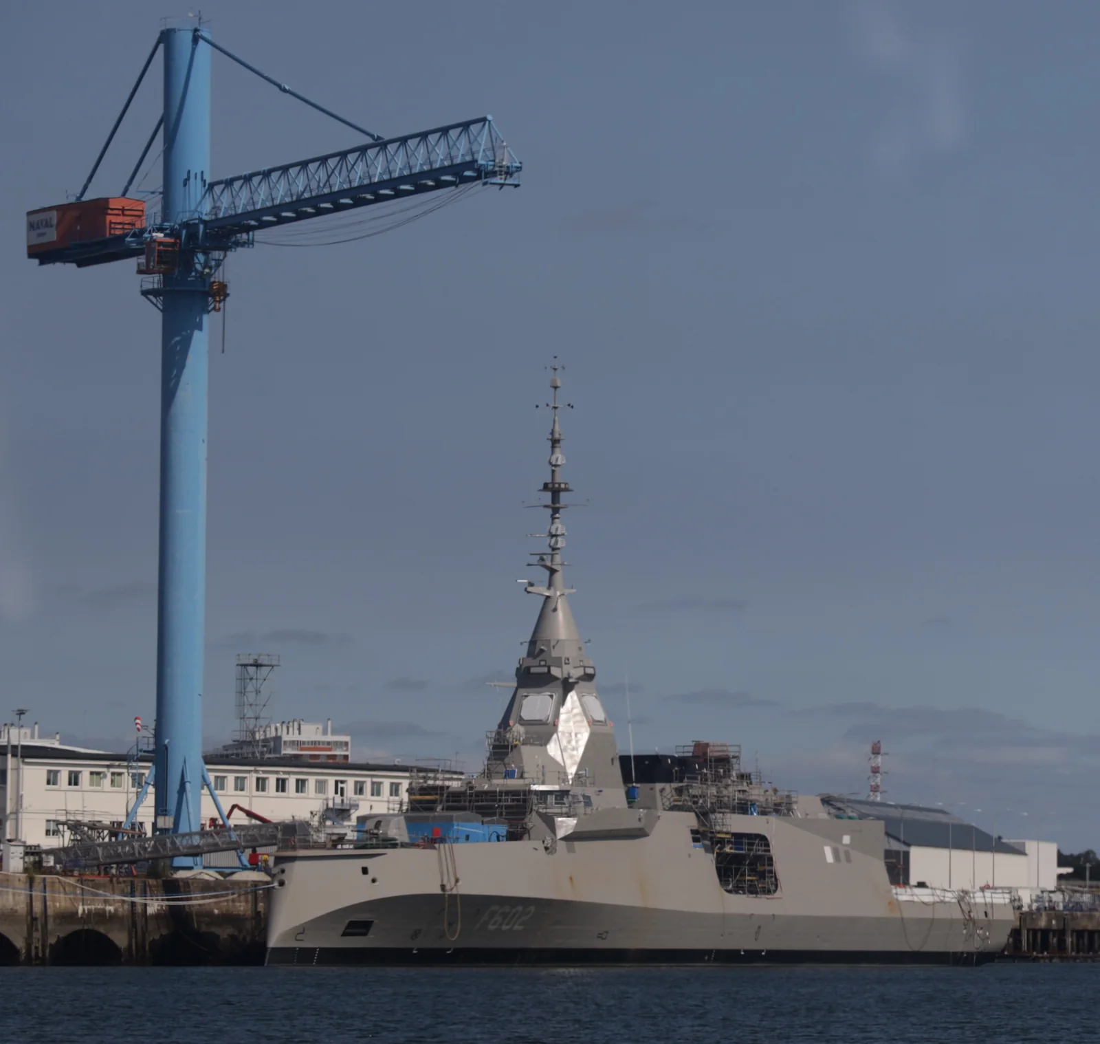 Greek FDI frigate Nearchos under construction at the Lorient shipyard in August 2025