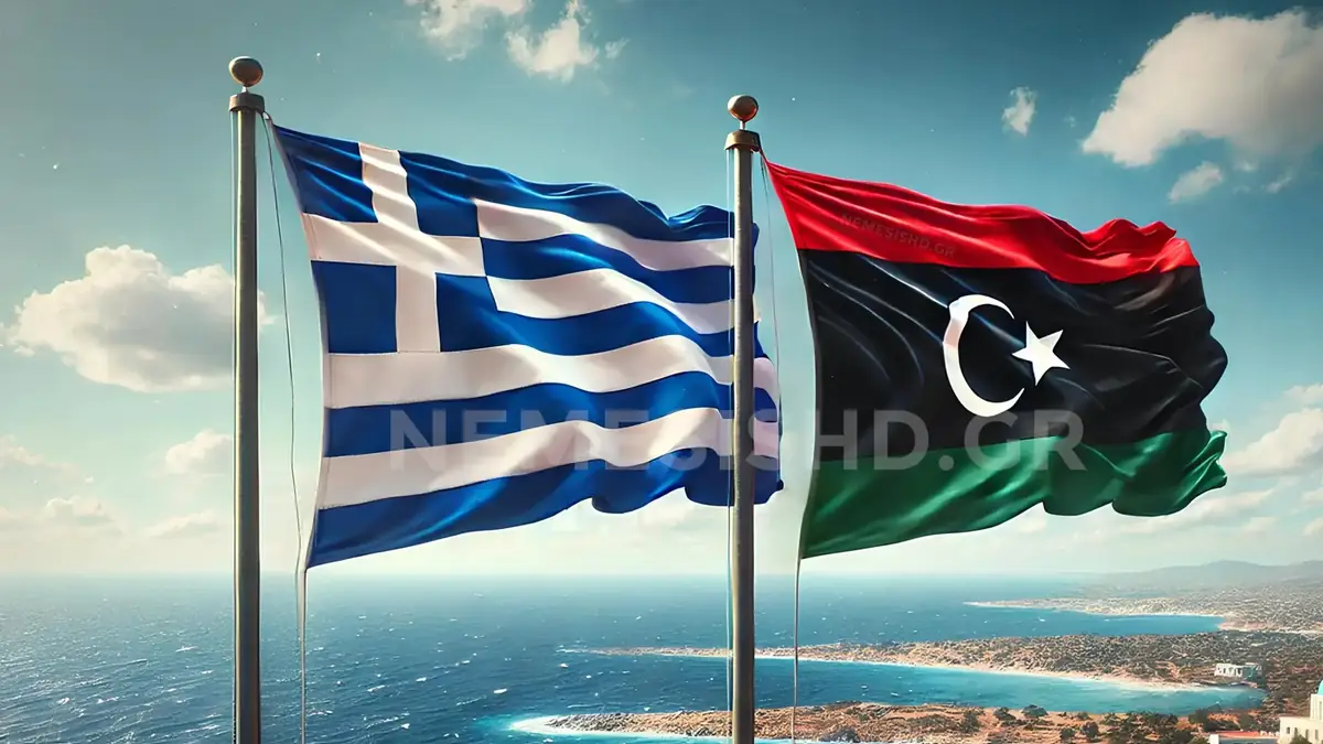 The Greek and Libyan flags