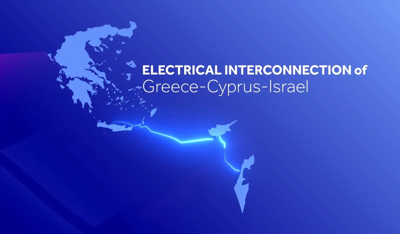 Graphic of the Great Sea Interconnector electricity cable between Greece, Crete and Cyprus