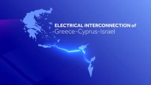 Graphic of the Great Sea Interconnector electricity cable between Greece, Crete and Cyprus