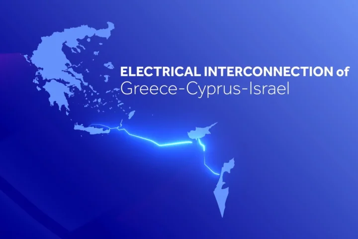 Graphic of the Great Sea Interconnector electricity cable between Greece, Crete and Cyprus