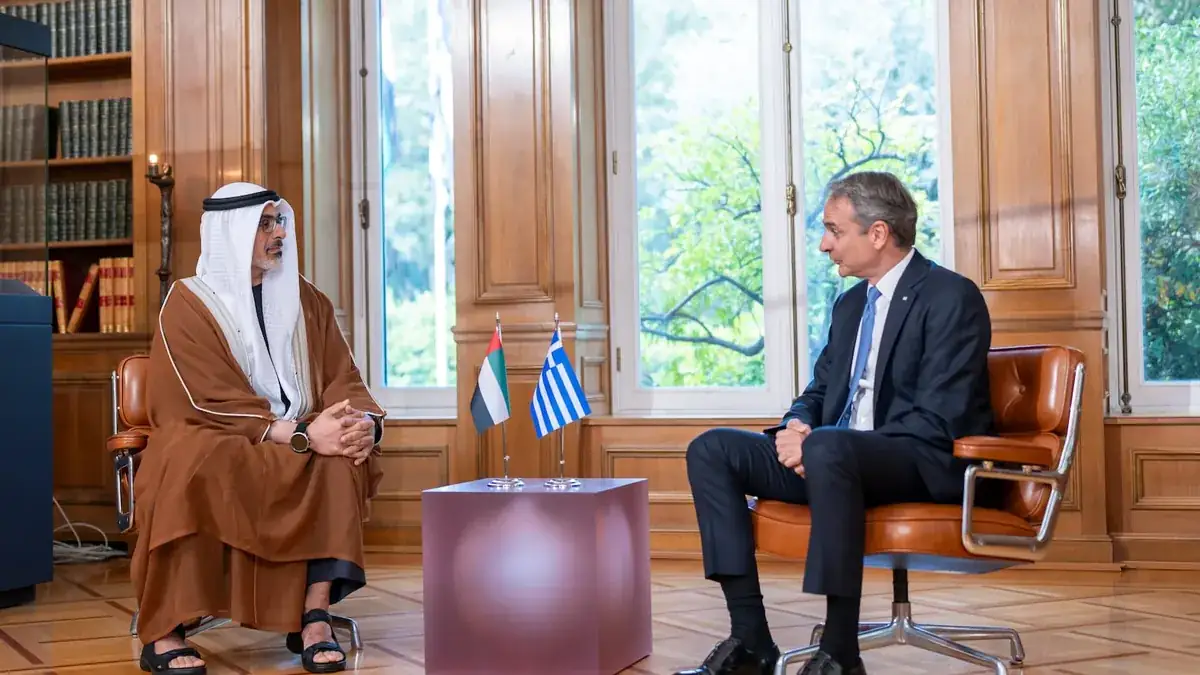 Abu Dhabi Crown Prince Sheikh Khaled with Greek Prime Minister Kyriakos Mitsotakis in Athens