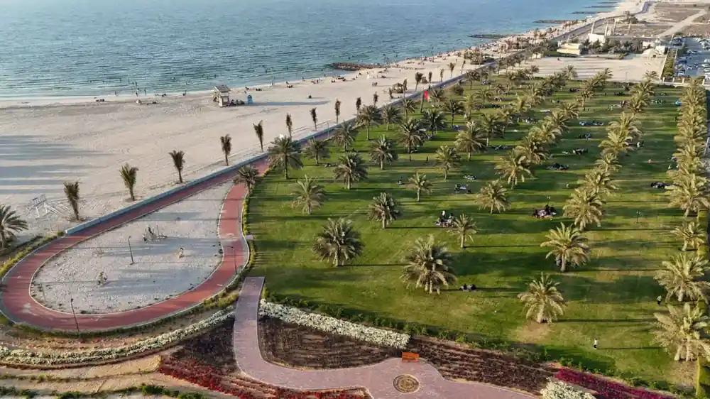 Al Hamriyah beach in Sharjah, temporarily closed because of the oil slick
