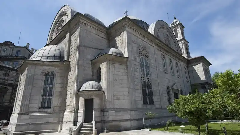 The Greek Orthodox church of Hagia Triada in Beyoglu, Istanbul, seen from its garden