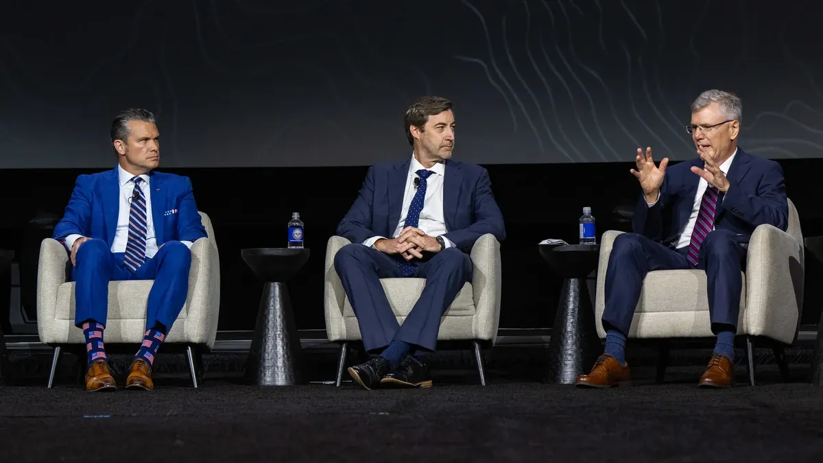 Secretary of War Pete Hegseth speaking on a panel at the AUSA annual meeting in Washington