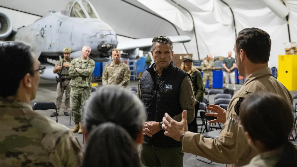 US Secretary of War Pete Hegseth speaking with US service members in the CENTCOM area of responsibility