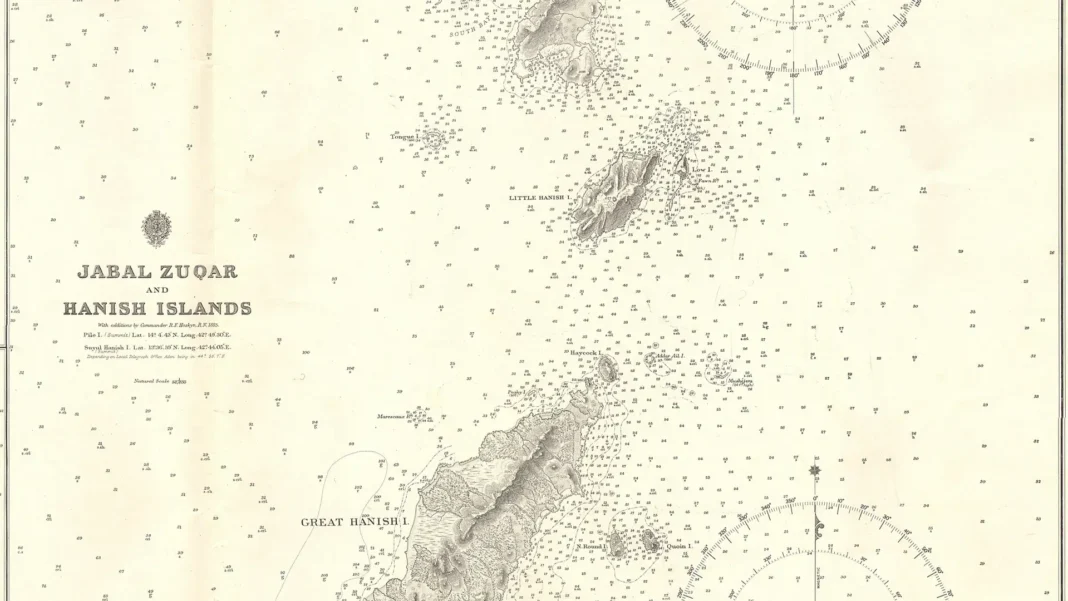 Nautical chart of Jabal Zuqar and the Hanish Islands in the Red Sea