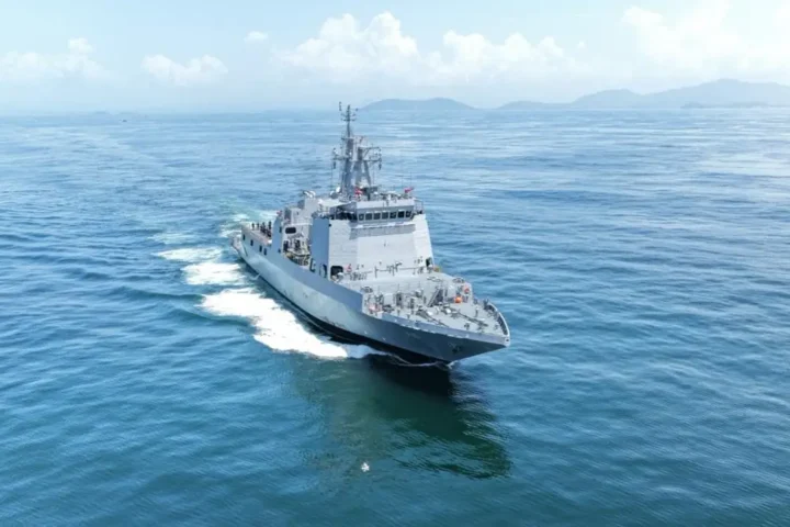 INS Samarthak, the Indian Navy's first Multi-Purpose Vessel, underway at sea